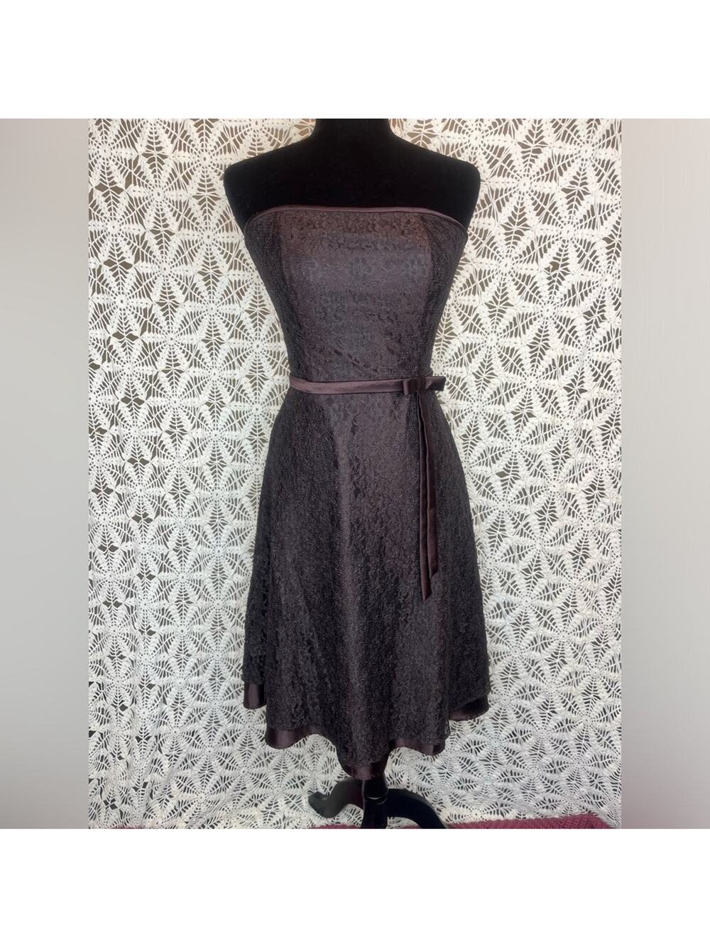 Chocolate Brown Strapless Lace Scott McClintock Dress